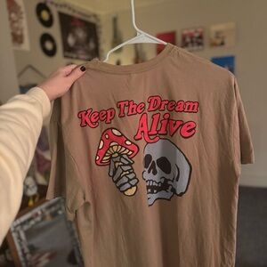 Trippy Graphic T-Shirt with Skull & Mushroom Design